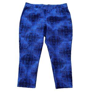 Chico’s Weekends 1 US 8 Blue Cropped Blue Check Pull On Pants Cotton Stretch